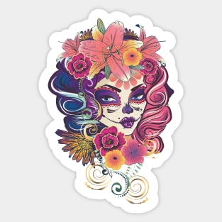 Calavera girl with flowers Sticker